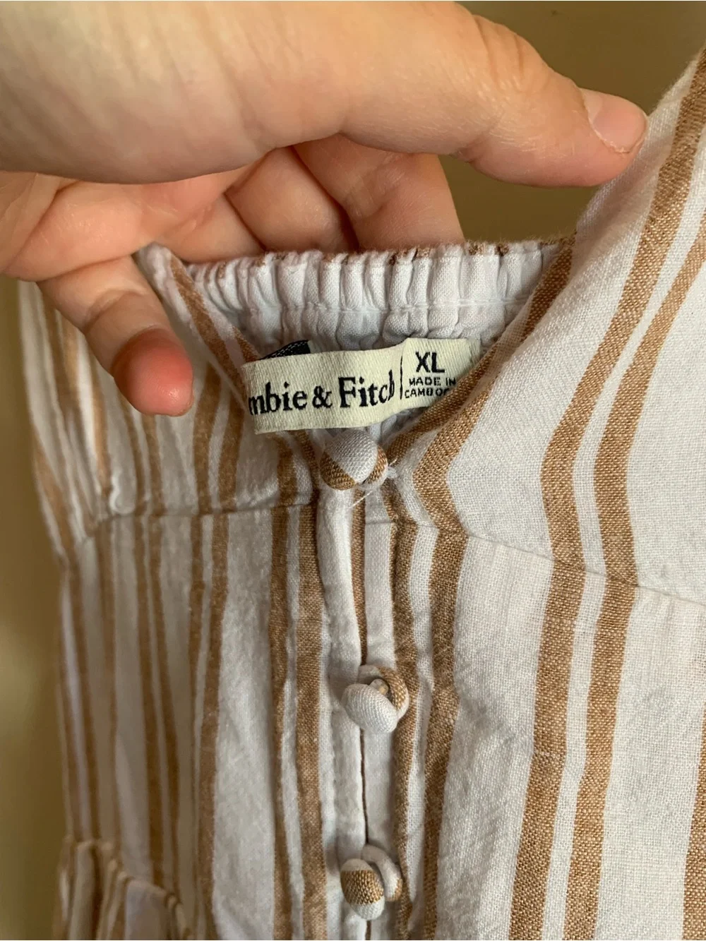 Abercrombie & Fitch White Tan Striped Button-Front Maxi Dress XL Summer
